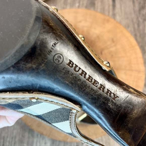 *Burberry | Nova Check Wooden Clog Slingback Peep Toe Heels Size 39/9 - Picture 2 of 16